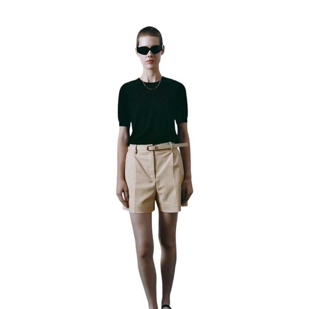ZARA DOUBLE-FABRIC BERMUDA SHORTS WITH BELT camel SIZE L| 4387/074